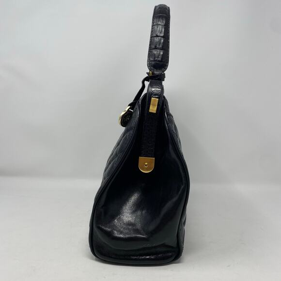 Brahmin Bag Quilted Black Leather Top Handle Vintage Style Pinup Rockabilly - Picture 5 of 14